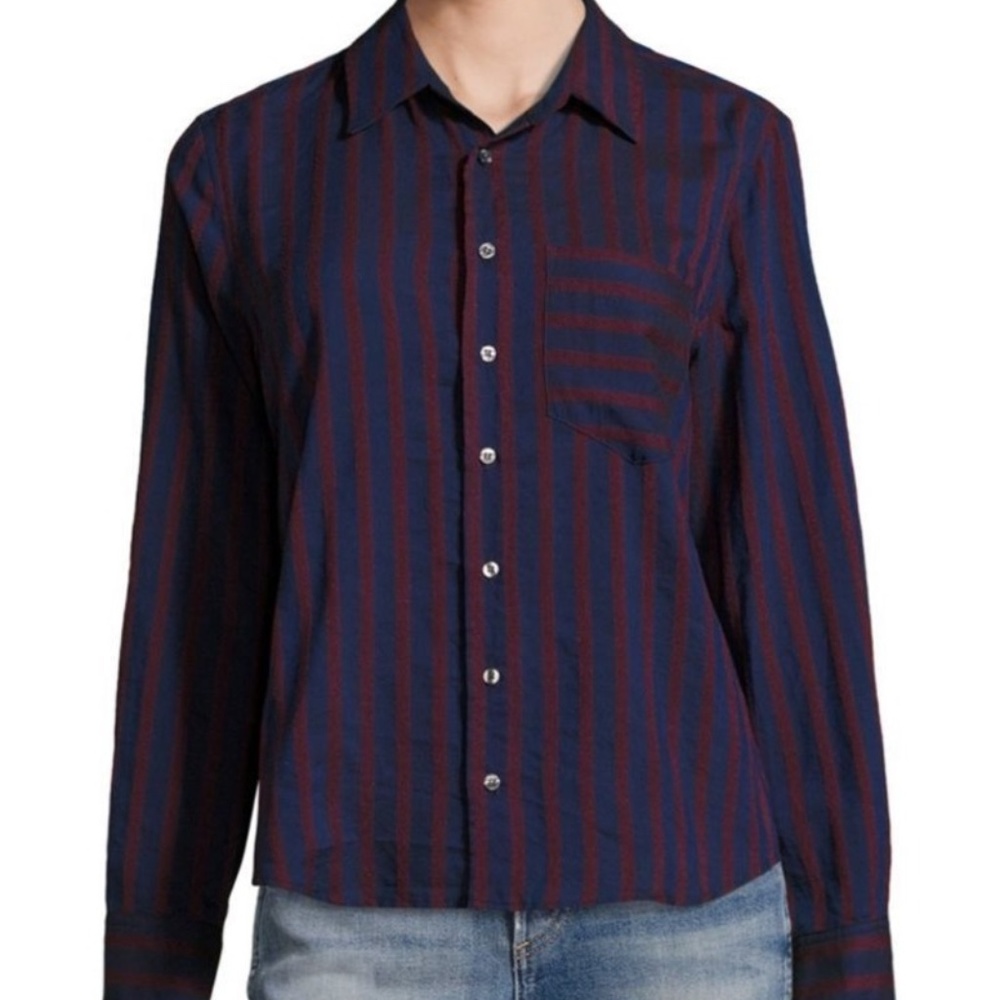 AMO NAVY STRIPED BUTTON-DOWN